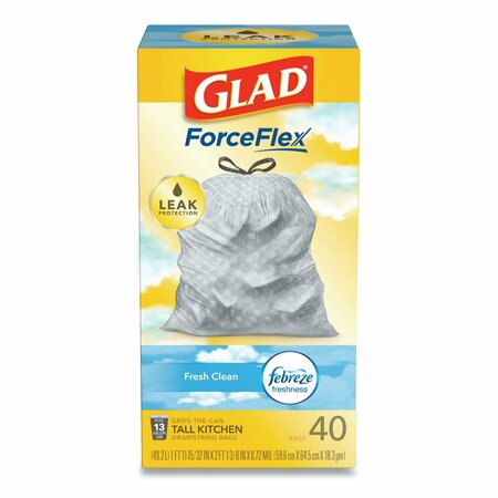 Glad 13 gal Trash Bags, 24 in x 27.38 in, Extra Heavy-Duty, 0.78 mil, White, 240 PK 78361